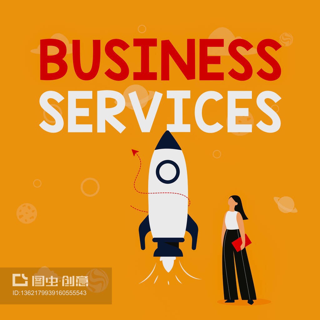 靈感顯示標志商務服務。概念含義提供無形產(chǎn)品簿記信息技術(shù)會計插圖休閑女孩站在火箭船旁邊準備發(fā)射